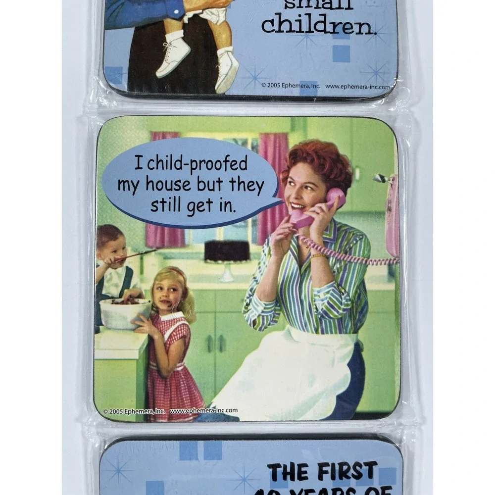 2005 Ephemera Coasters Housewife Mom Kids Joke Humor Illustrated Lot Of 4 New